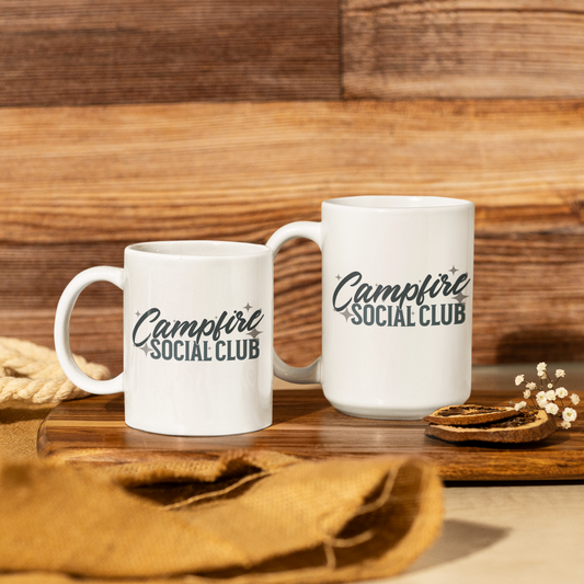 A trendy design that says "Campfire Social Club" with star details around the text.