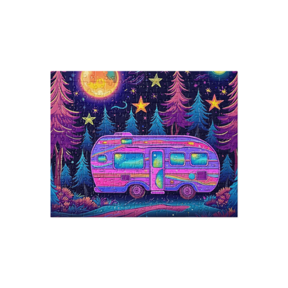 Neon Camper Scene Puzzle – 252-Piece Vibrant Camping Design