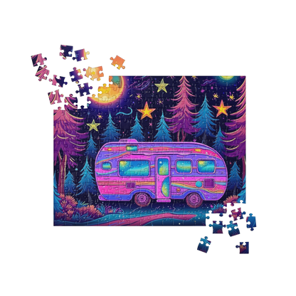 Neon Camper Scene Puzzle – 252-Piece Vibrant Camping Design
